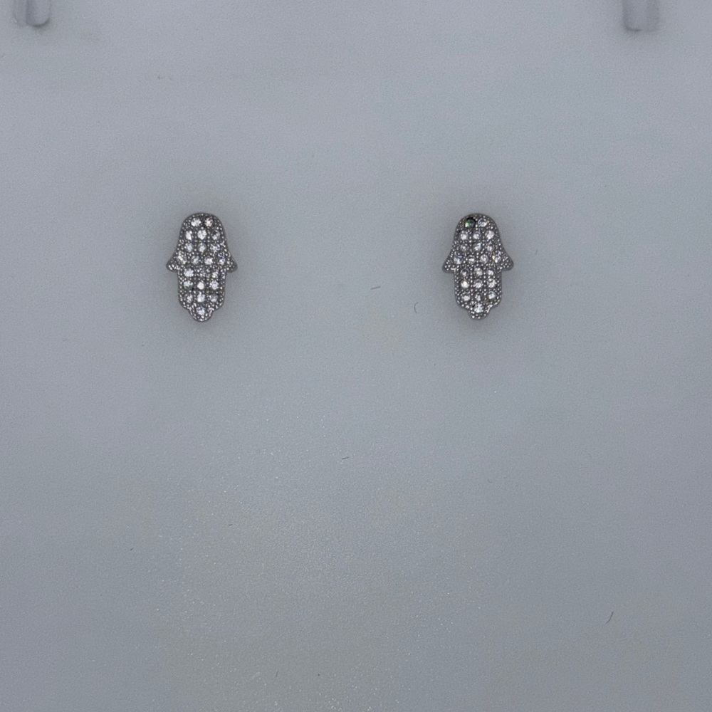 Diamond Pavé Hamsa Stud Earrings - Silver Tone